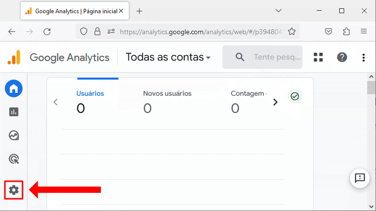 Google Analytics - acessar página administrador da conta