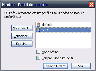 Tutorial Firefox SEO, perfil criado