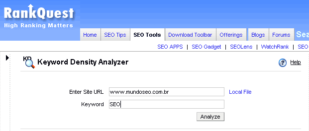 Interface ferramenta rankquest - ferramenta de análise de SEO