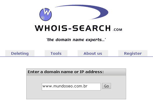 Interface whois-search - verificador de disponibilidade de domínio