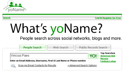 Interface Yoname - ferramenta de busca para nomes