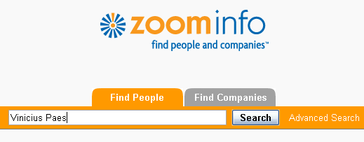 Interface Zoominfo - ferramenta grátis para busca de nomes