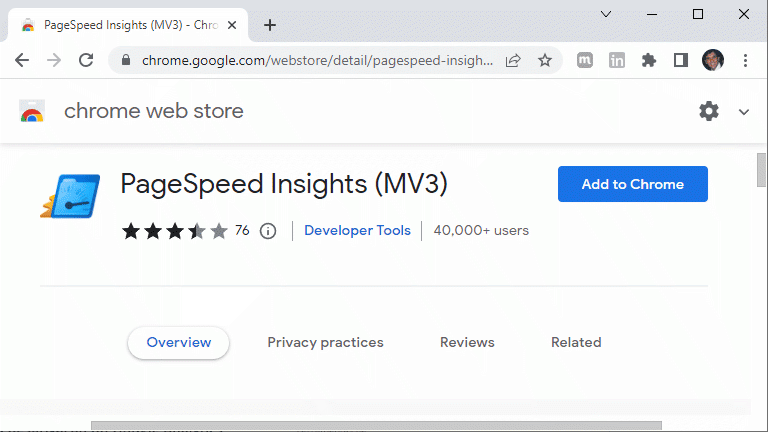 Google Chrome - Pagespeed Insights plugin