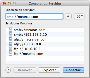 SSH, Samba, FTP e AFP - criar as conexões ao servidor que deseja