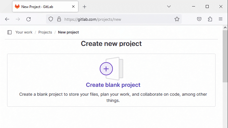Gitlab - como criar novo projeto repositório - passo 2 - criar novo projeto em branco