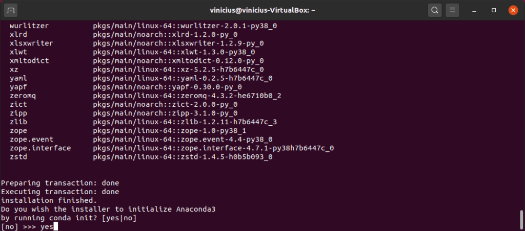 Anaconda Ubuntu - executar o conda init