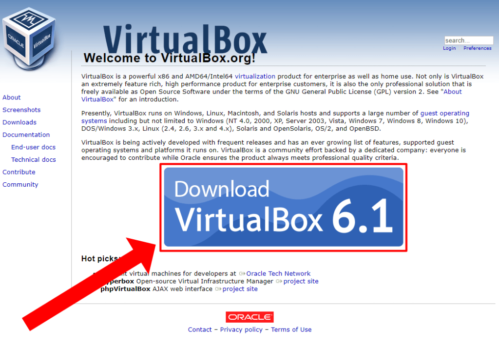 Virtualbox - página oficial de download