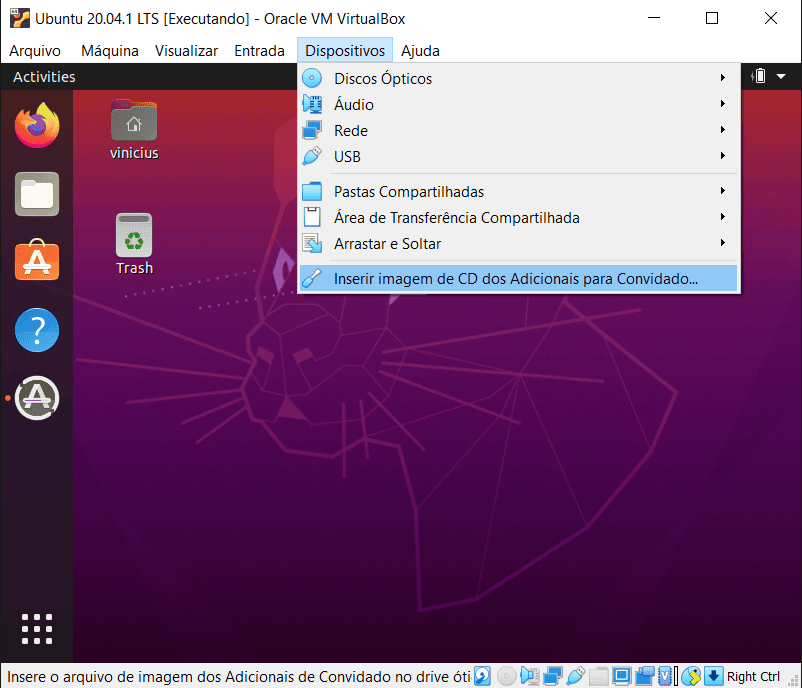VirtualBox - instalar guest addon na máquina virtual ubuntu