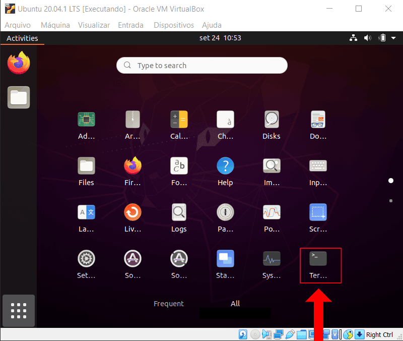 VirtualBox - como abrir terminal na máquina virtual com Ubuntu