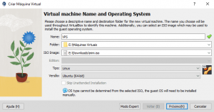 Nome e Sistema Operacional Máquina Virtual