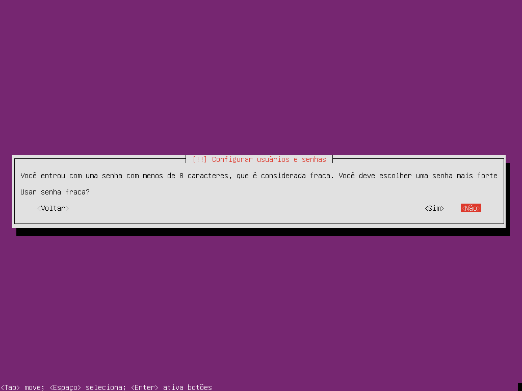 Ubuntu - confirmar senha fraca