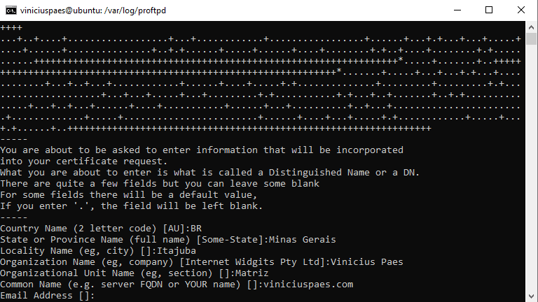 ubuntu create tls certificate for proftpd with 2048 bits part 3