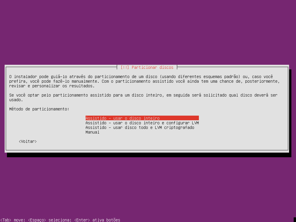 Ubuntu - escolher layout de partções