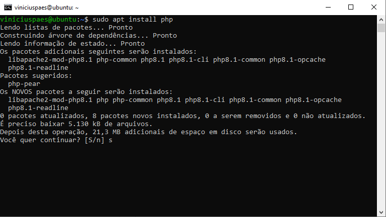 ubuntu sudo apt install php