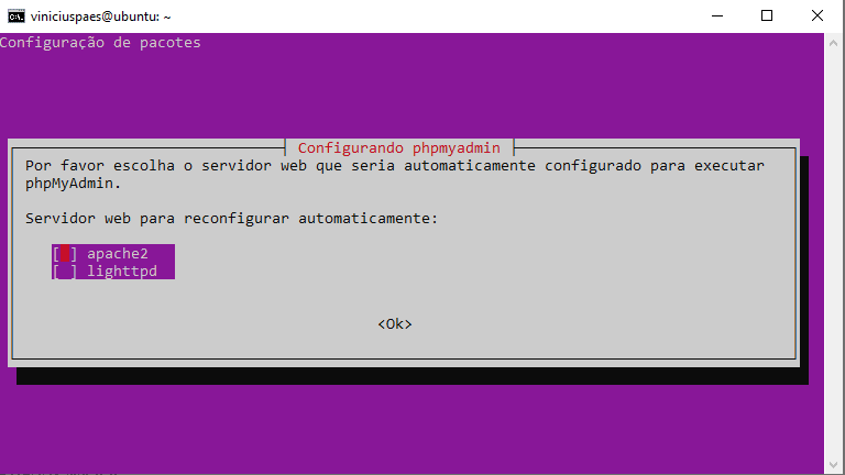 ubuntu sudo apt install phpmyadmin http server selection