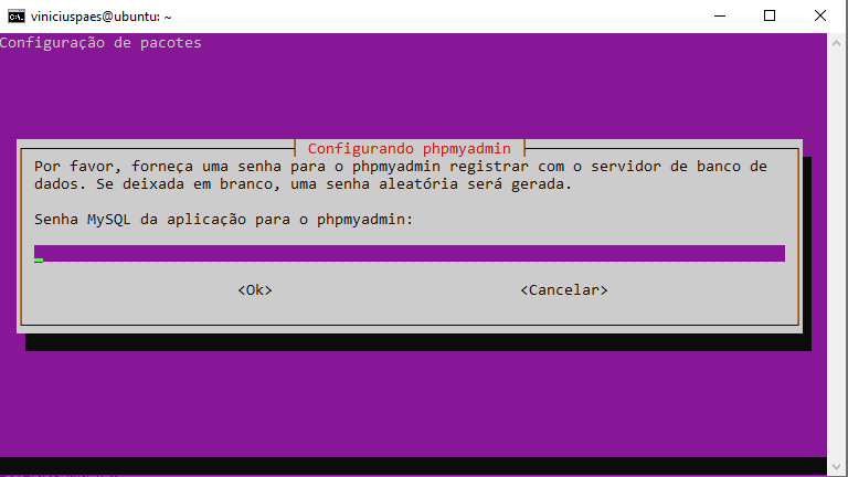 ubuntu sudo apt install phpmyadmin password creation