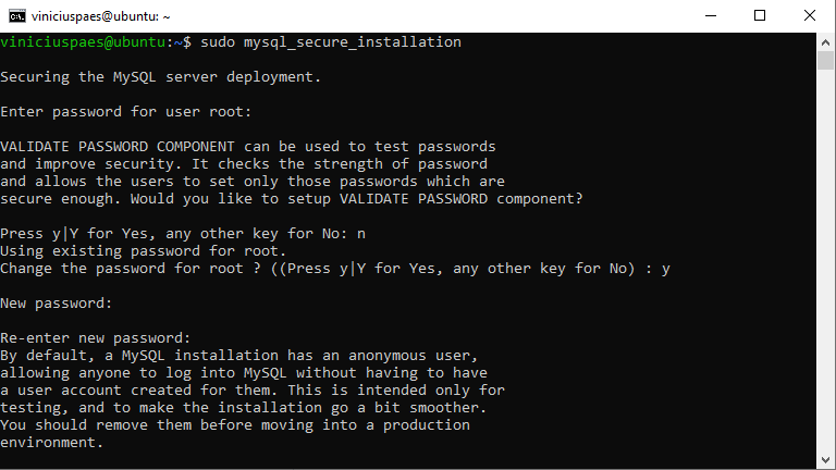 ubuntu sudo mysql_secure_installation