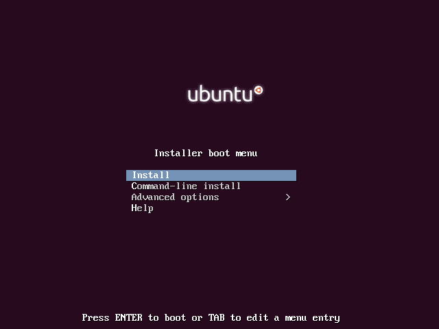 Tela inicial instalação ubuntu
