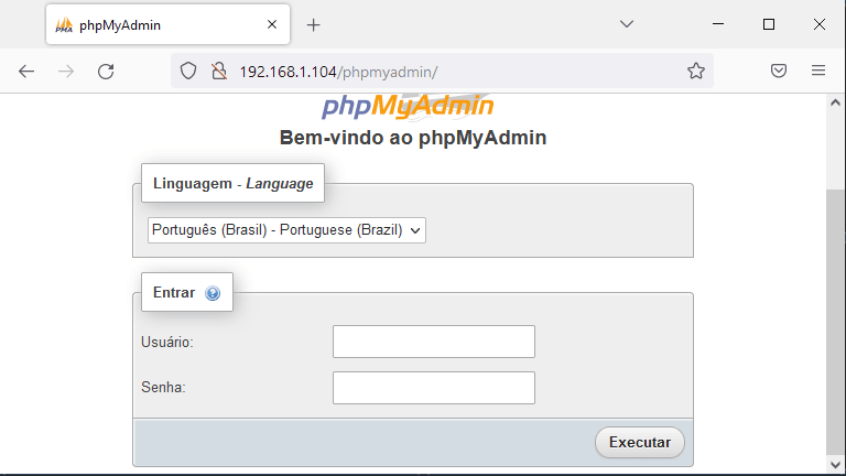 Wordpress - tela de login do phpmyadmin