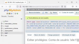 Wordpress - novo usuário de banco de dados criado no phpmyadmin
