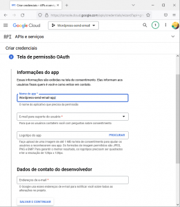 Google Cloud Platform - tela de permissão oauth