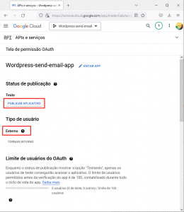 Google Cloud Platform - tela de permissão OAUTH - publicar app