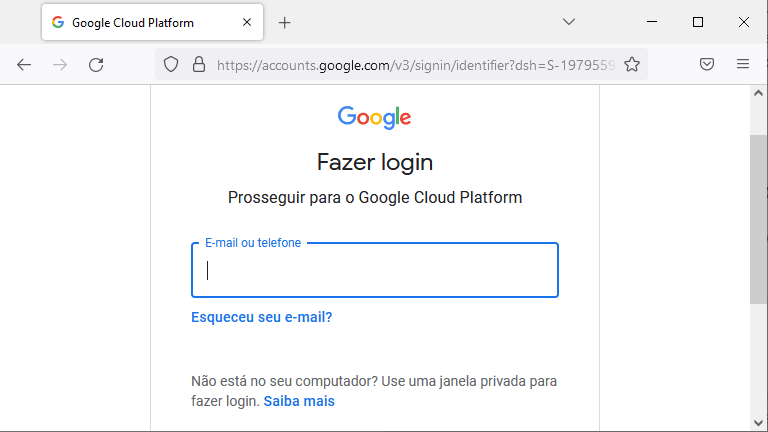 Realizar login no google cloud platform