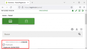 Registro.br - tela após login - lista de domínios registrados
