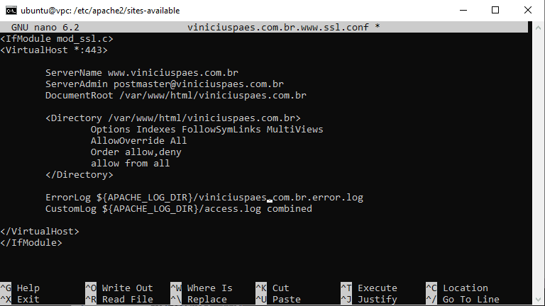 Ubuntu - arquivo de configuração para um novo subdomínio canônico no apache com SSL