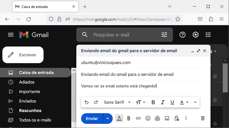 Servidor Emails - envie um email do gmail para seu servidor
