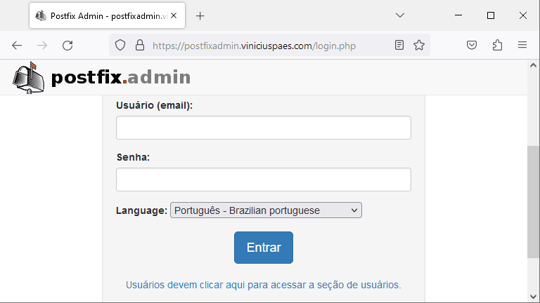 Servidor email - Página de login de administrador do postfixadmin