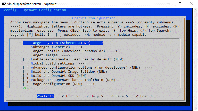 OpenWRT - tela inicial menuconfig