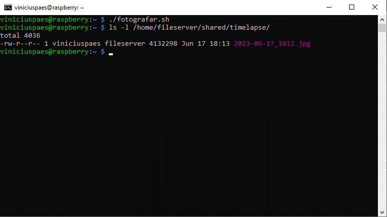 Raspberry Pi Time Lapse - executar o script fotografia.sh e ver o resultado na pasta do NAS