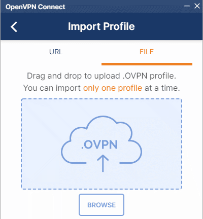 OpenVPN Connect - tela importar perfil por arquivo ovpn