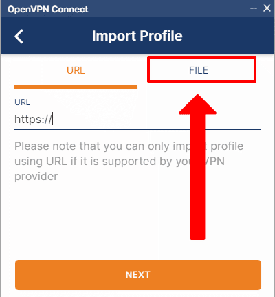 OpenVPN Connect - tela importar perfil - destaque para opção de importar por arquivo