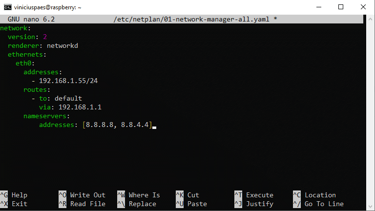 Ip estático no linux com netplan - arquivo configuração criado