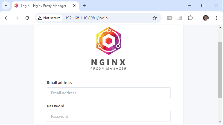 Nginx Proxy Manager - tela de login