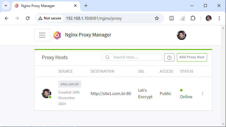 Nginx Proxy Manager - domínio configurado