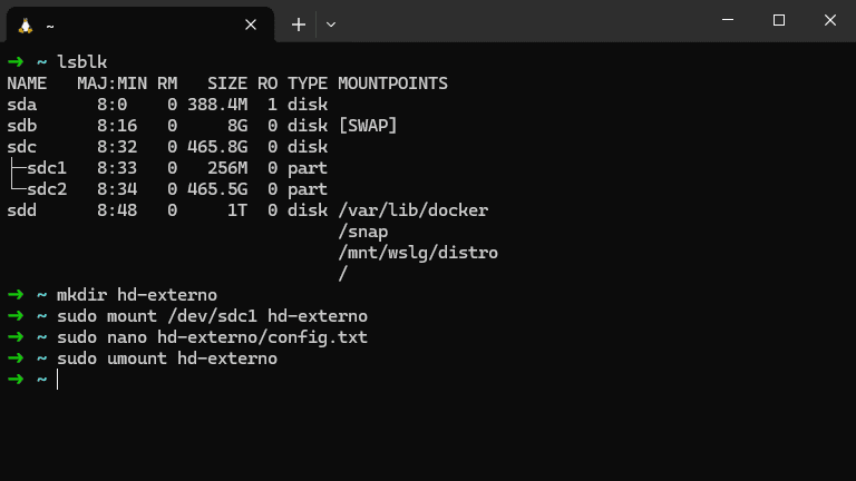 Windows WSL - desmontando partição dentro do windows WSL