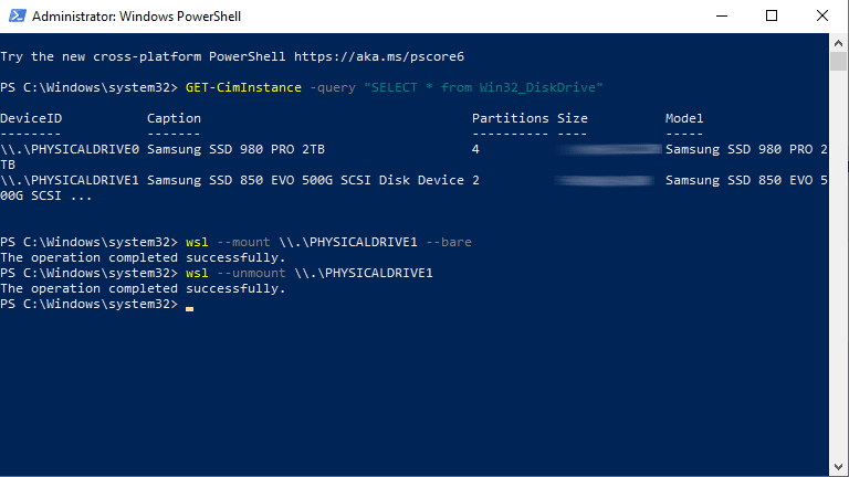 Windows WSL - removendo unidade do WSL utilizando o powershell